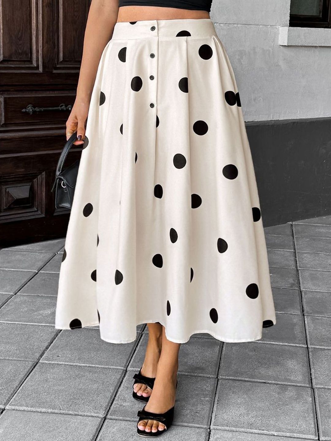 StyleCast Polka Dots Print Monochrome A-Line Midi Skirt-picture-33