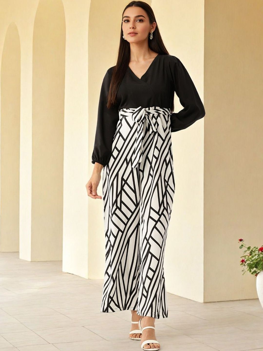 SZN Women Printed V-Neck Basic Jumpsuit