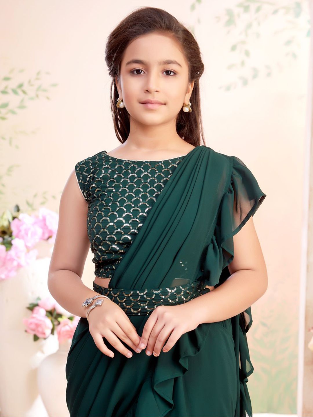 Aarika Girls Sequin Embroidered Choli & Lehenga Saree With Attachable Dupatta-picture-32