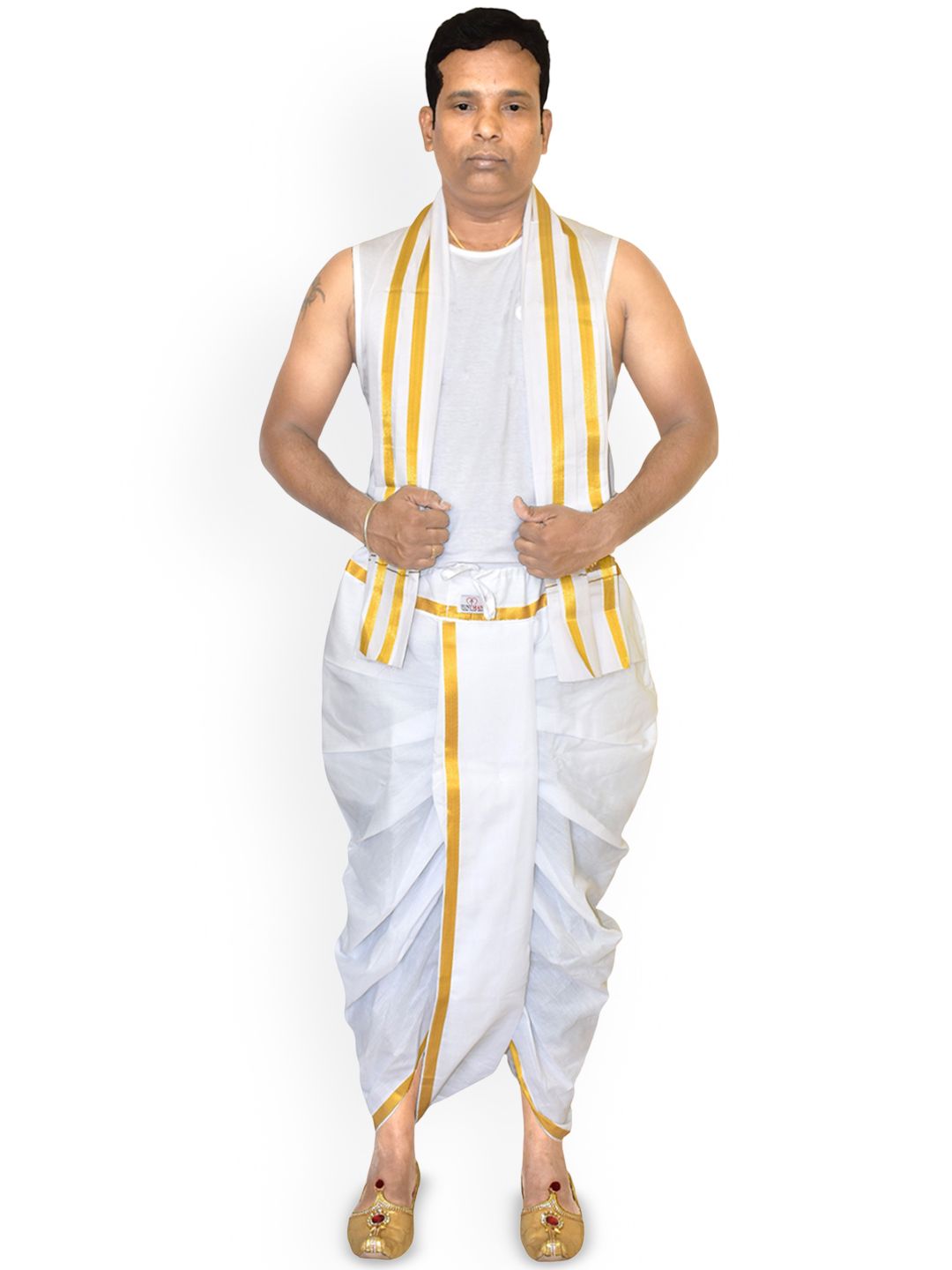 TUNI MANI Men Readymade Polycotton Pocket Dhoti Pant With Shawl-image-48