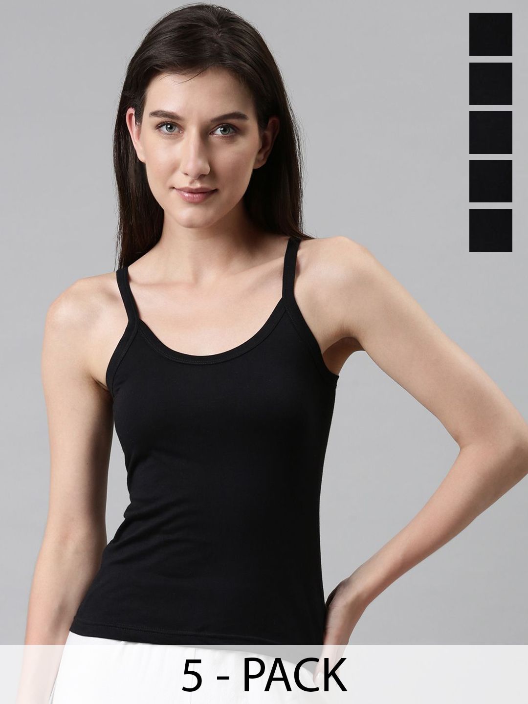 DIXCY SCOTT Slimz Pack Of 5 Pure Cotton Non-Padded Round Neck Camisoles-image-46