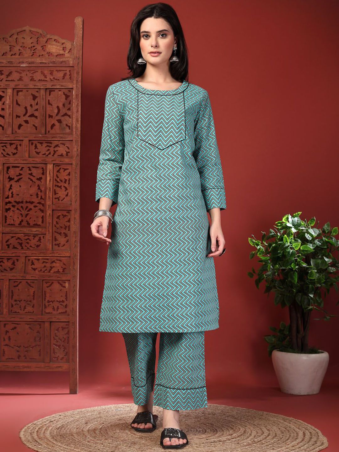 Anouk Rustic Women Printed Regular Pure Cotton Kurta with Trousers-picture-27