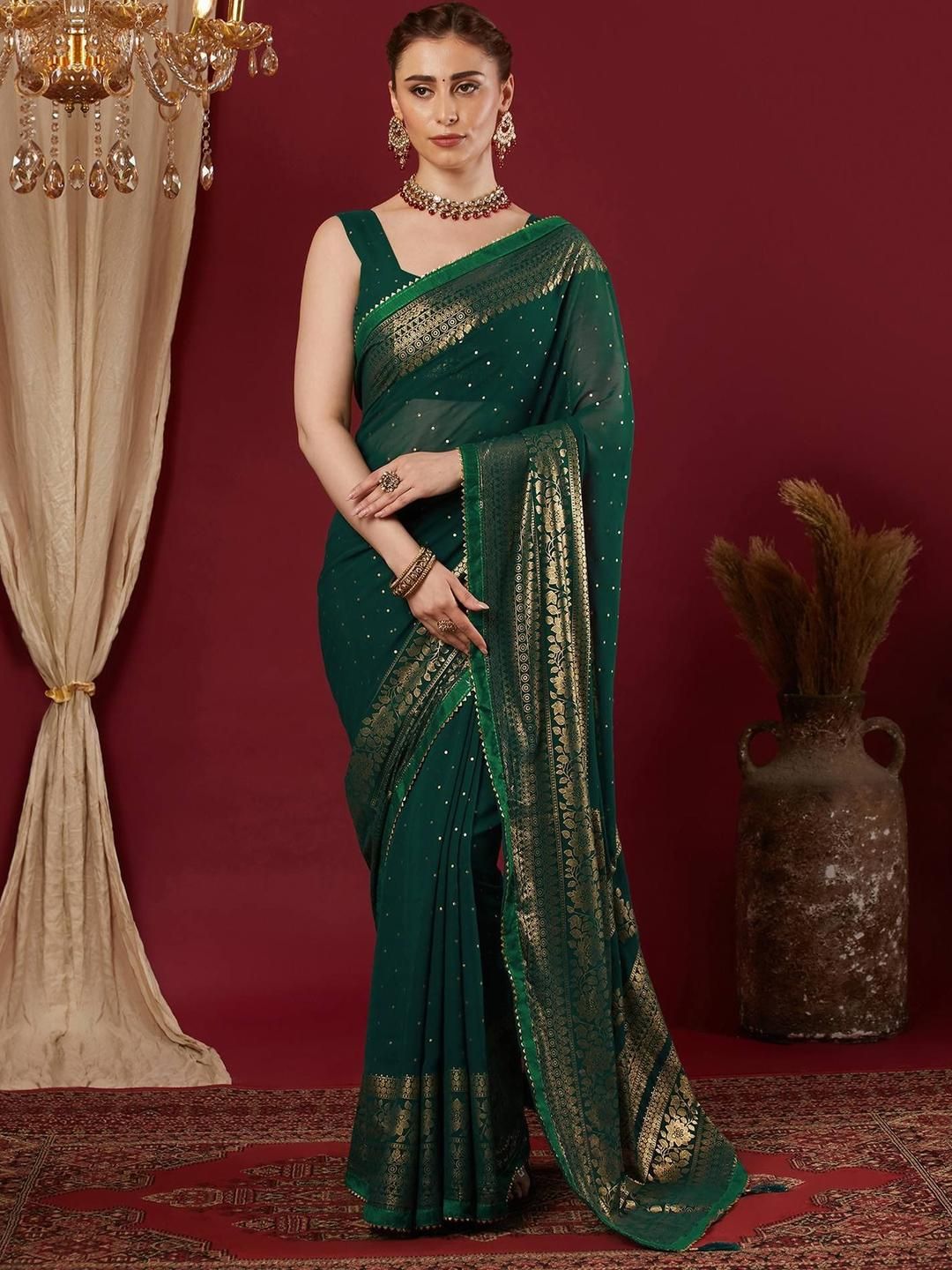 HERE&NOW Woven Design Zari Pure Georgette Tussar Saree-picture-29