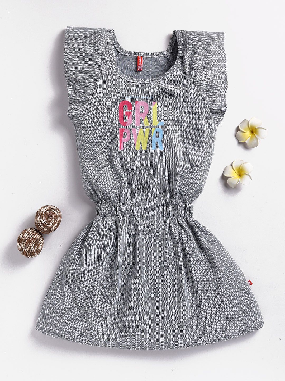 Here&Now X Game Begins Girls Striped Flutter Sleeve Fit & Flare Dress-picture-32
