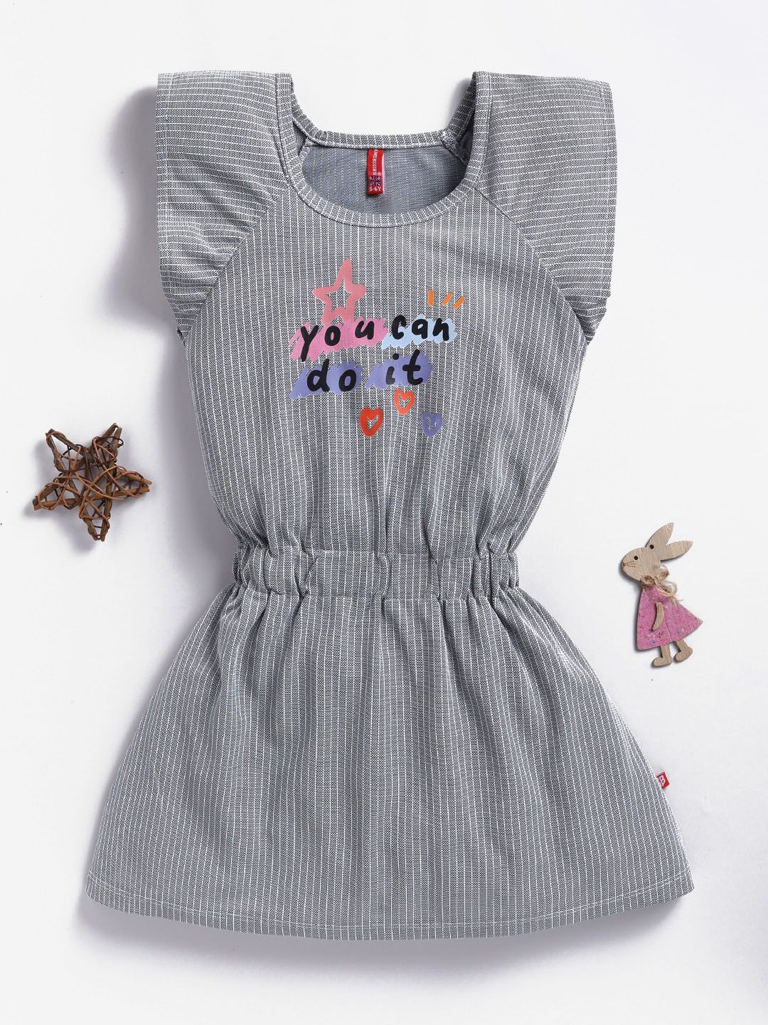 Here&Now X Game Begins Girls Striped Flutter Sleeve Fit & Flare Dress-picture-33