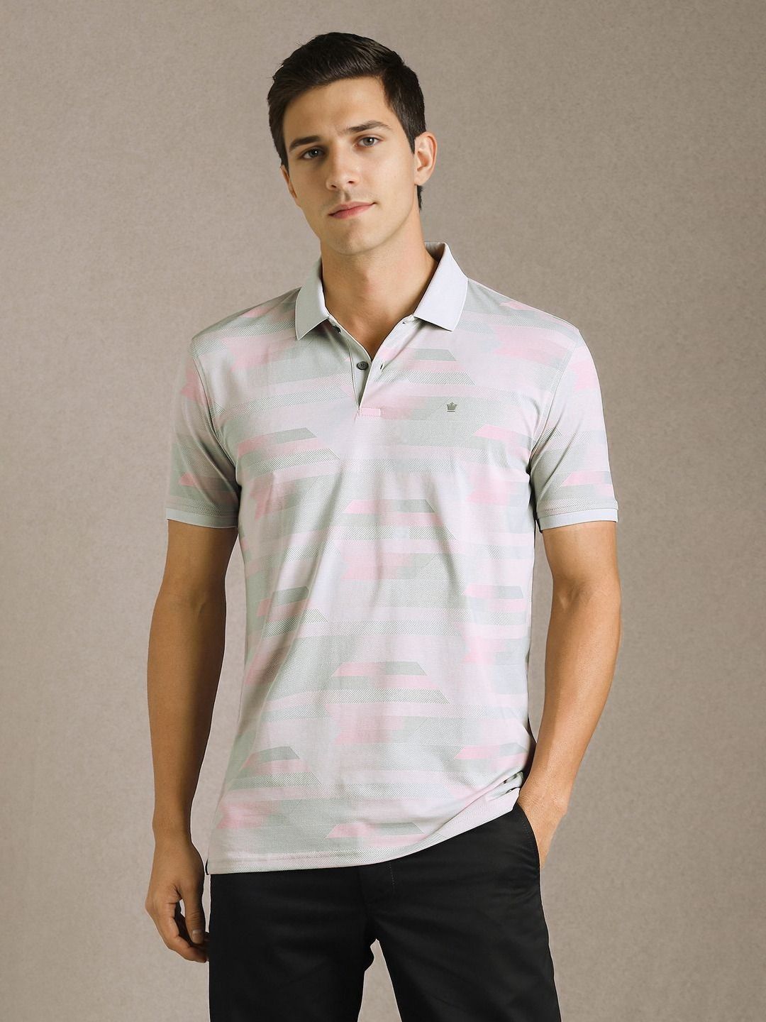 Louis Philippe Men Geometric Printed Polo Collar Slim Fit T-shirt-picture-25