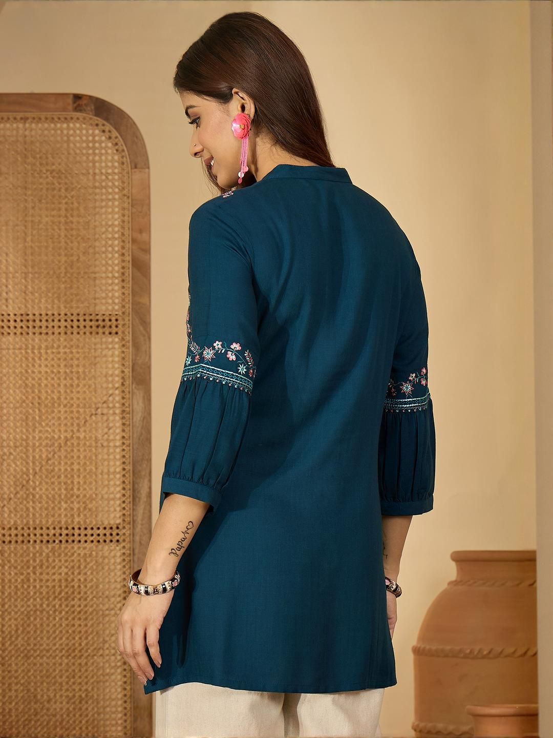 Sangria Women Viscose Rayon Embroidered Straight Kurtis-picture-14