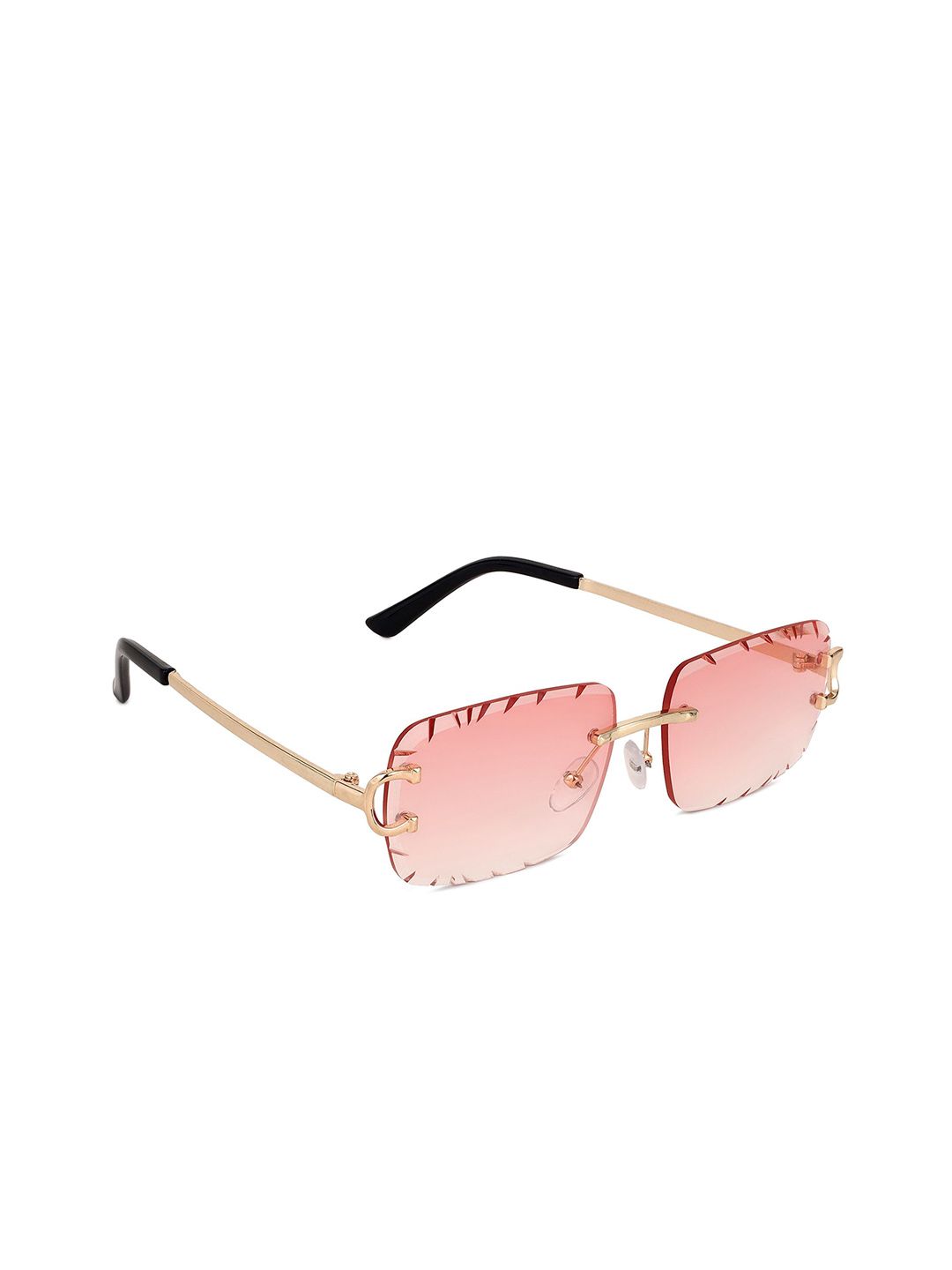 PELLE LUXUR Unisex Pink Lens & Gold-Toned Rectangle Sunglasses with-image-25