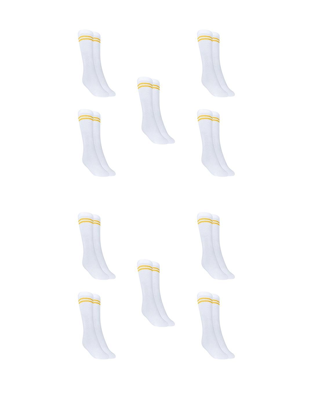 MUKHAKSH Kids Girls 10 Pairs White With Yellow Stripes Calf Length Socks-picture-45