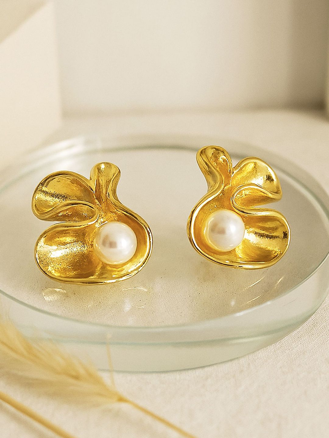 Bohey by KARATCART Gold-Plated Pearls Studded Elegant Spherical Shaped Studs-image-1