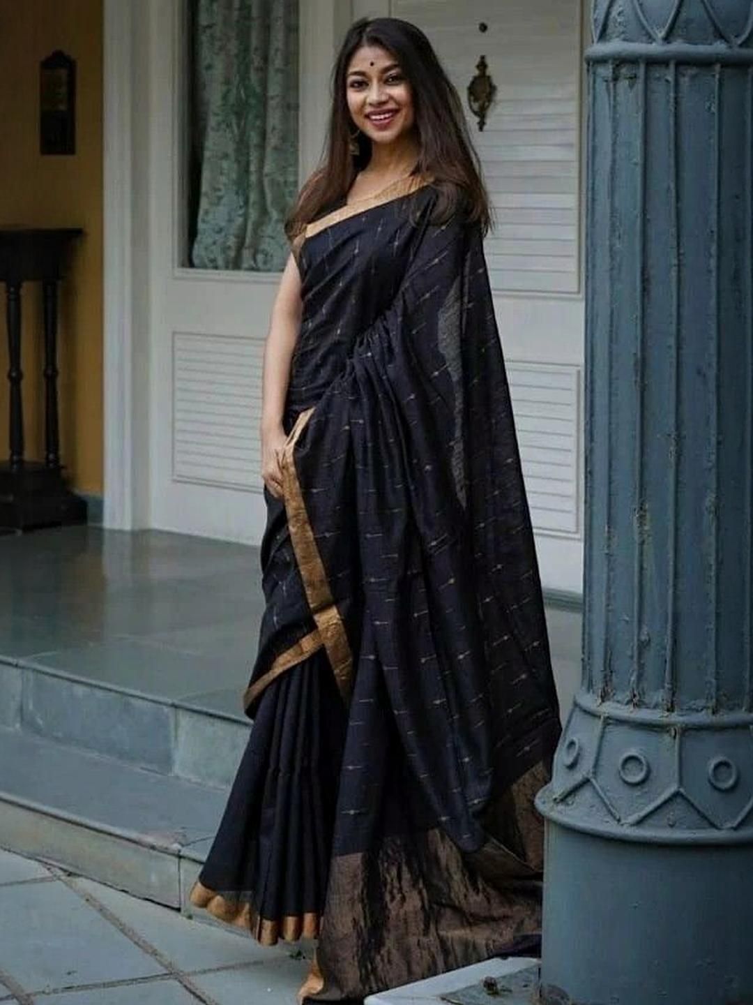 Zenophily Black Women Embellished Bollywood Pure Cotton Saree-picture-19