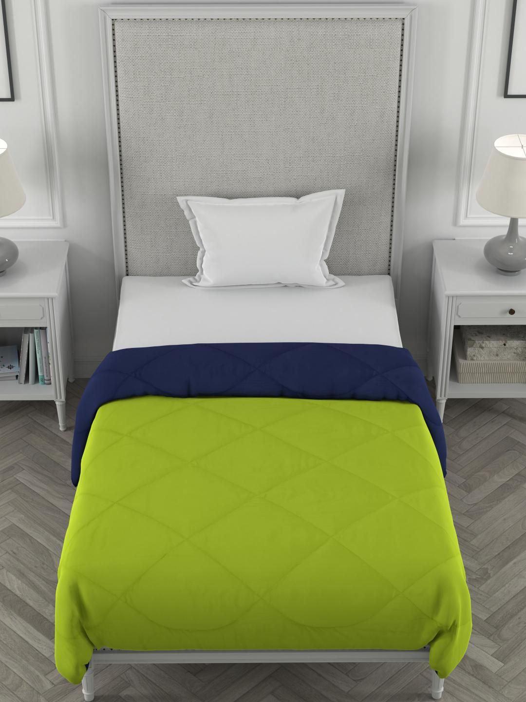 Myntra Elegant Homes Navy Blue & Green Microfiber AC Room 210 GSM Single Bed Comforter-picture-32