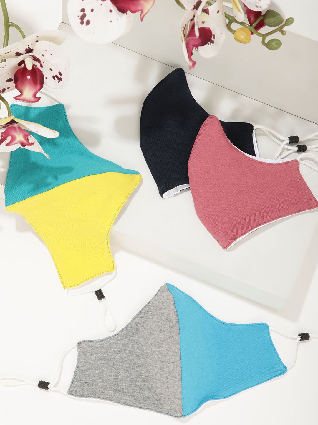 LULU & SKY Women Pack Of 4 Colourblocked Reusable Outdoor Masks-picture-58