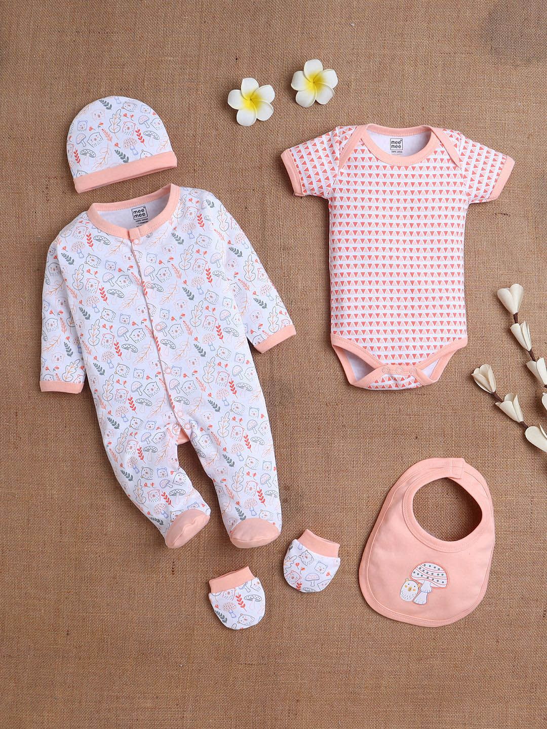 MeeMee Infants 5-Pcs Printed Cotton Baby Apparel Gift Set