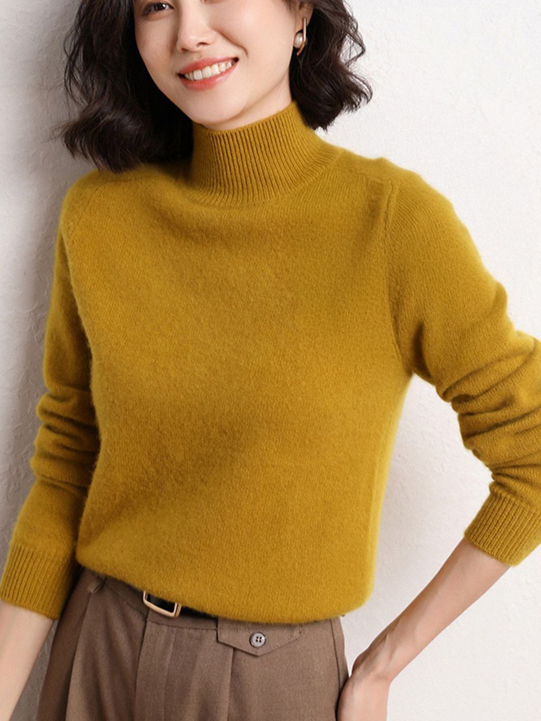 HERE&NOW Women Long Sleeves Turtle Neck Cashmere Pullover-picture-32