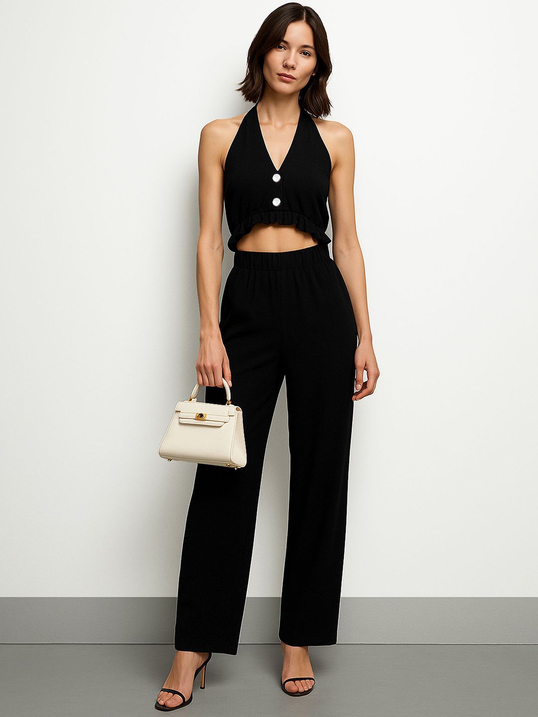 SASSAFRAS Women Halter Neck Cut-Out Jumpsuit