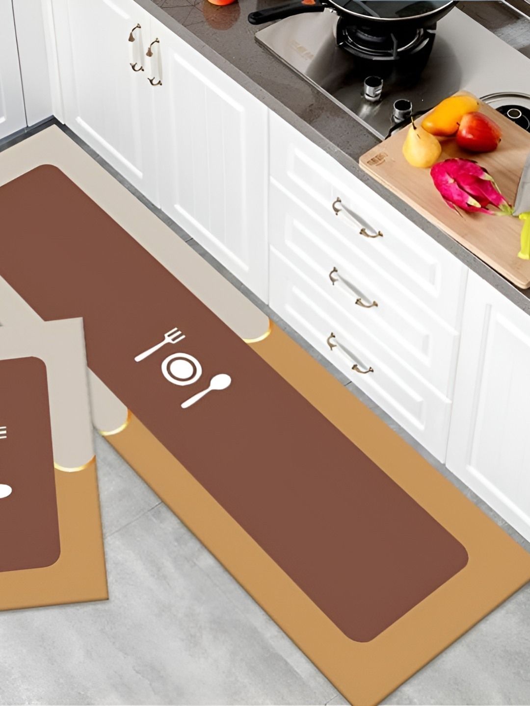 FAVRIA 2-Pcs Brown & White Printed Waterproof, Anti-Slip Backing Floor Mats-picture-27