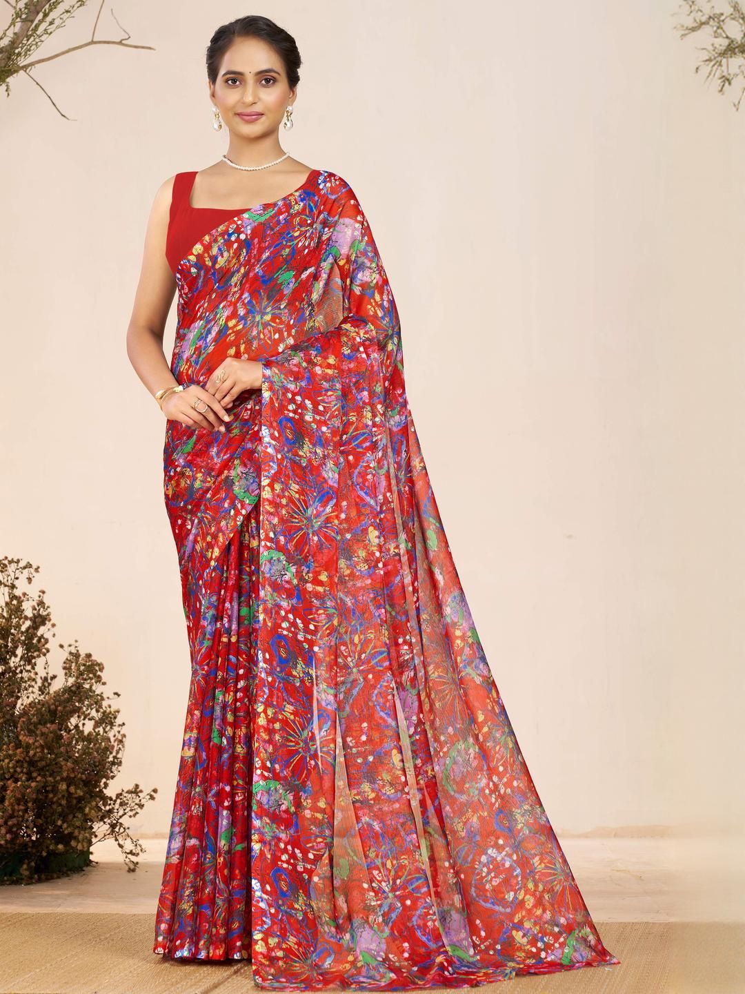 Garden Vareli Floral Printed Pure Chiffon Saree-picture-29