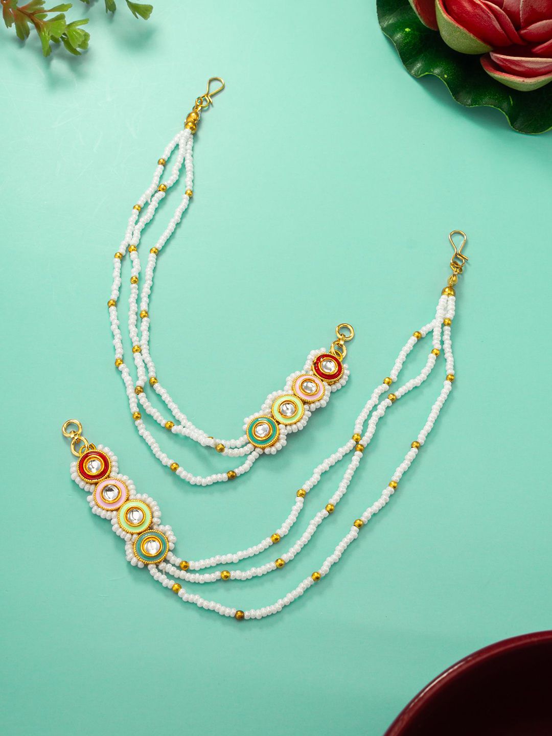 Anouk Gold-Plated Pearls Beaded And Stones Studded Circular Shaped Ear Chains-image-20