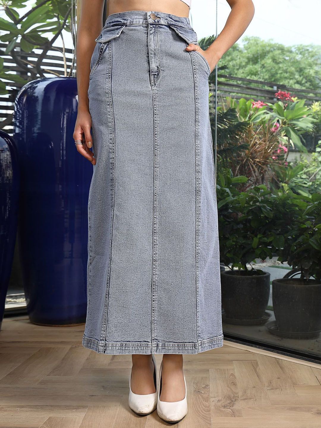 plusS Denim A-Line Midi Skirt-image-26