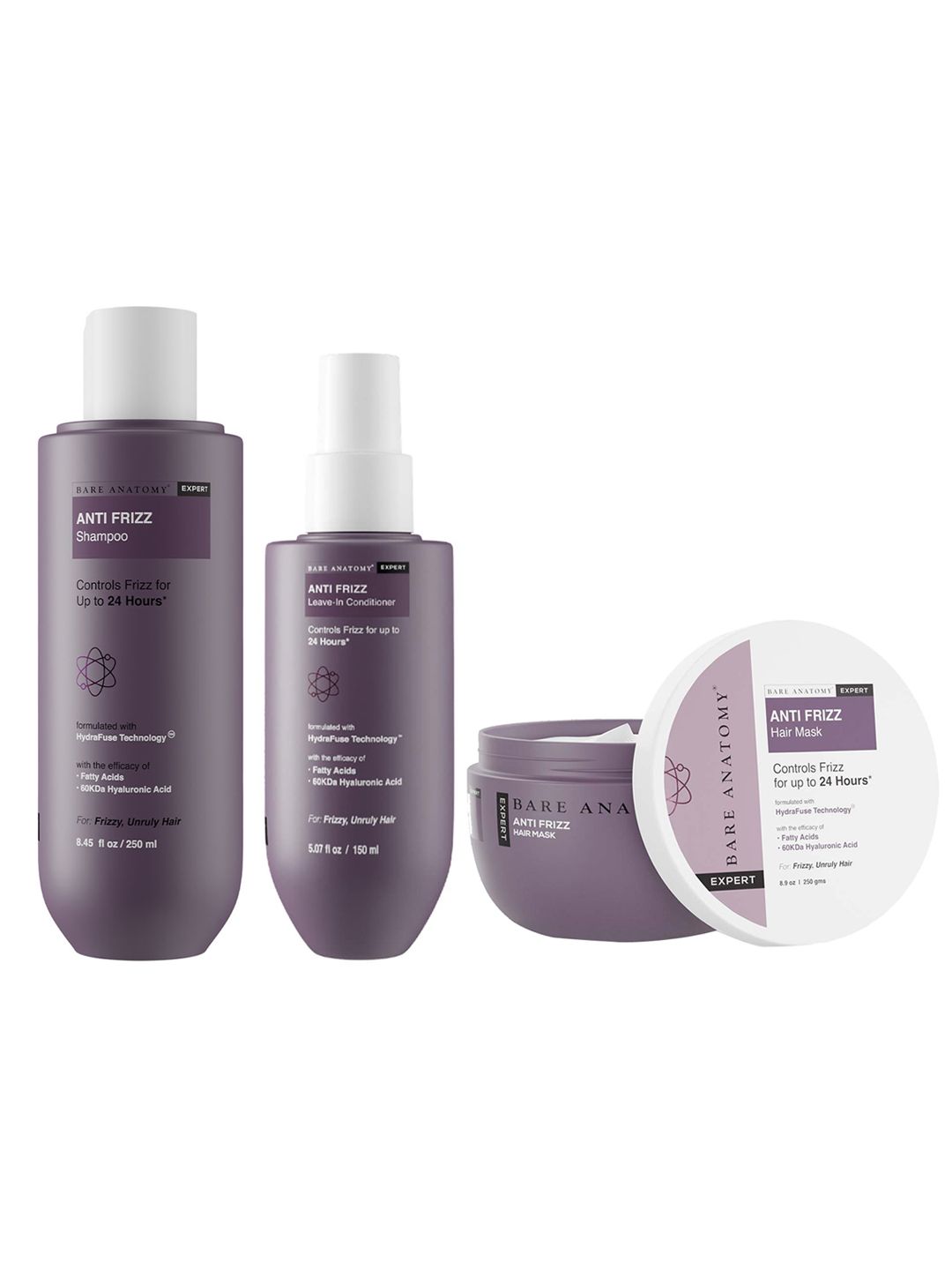 Bare Anatomy Anti-Frizz Hair Care Set - Shampoo 250ml + Hair Mask 250g + Conditioner 150ml-picture-10