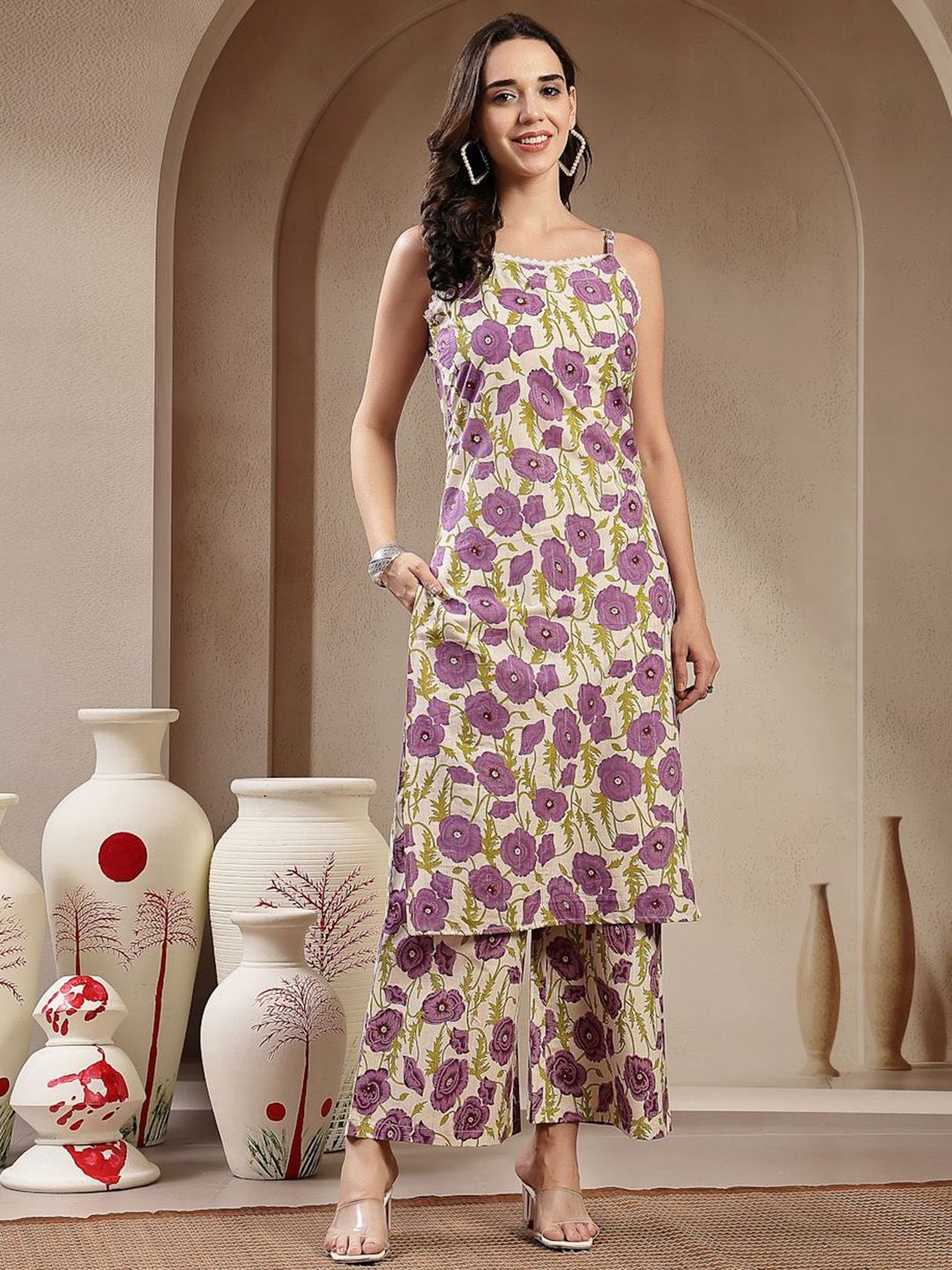 Stylum Women Floral Printed Regular Pure Cotton Kurta with Palazzos
