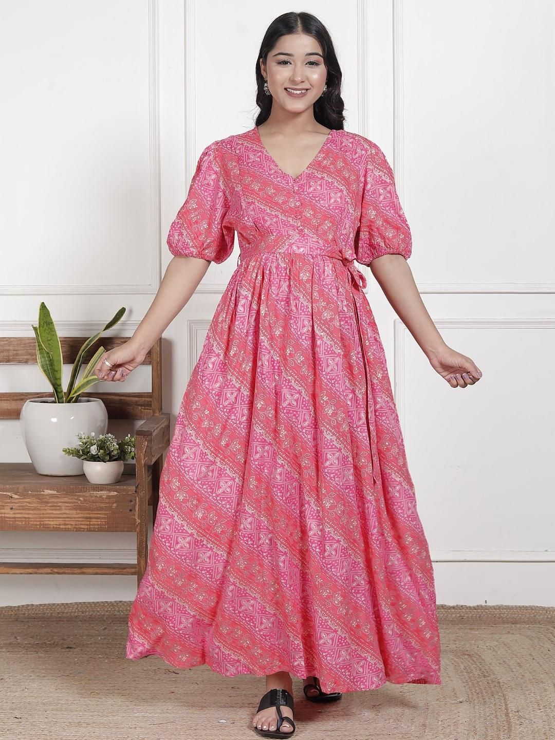 Swasti Ethnic Motifs Printed V-Neck Maternity Gown Maxi Dress-picture-37