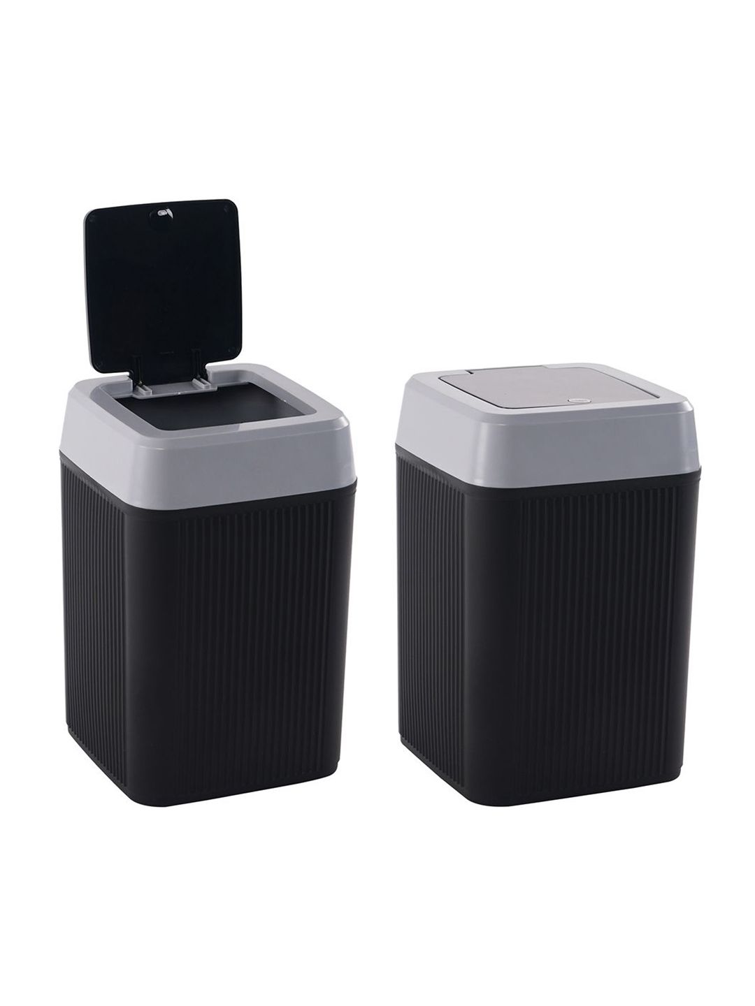 Kuber Industries 2-Pcs Black & Grey One Press Open Lid Dustbin 10L