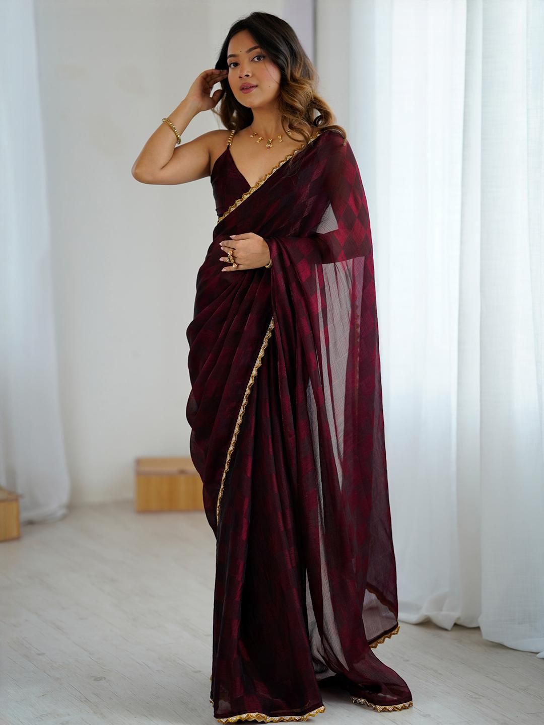 Anouk Maroon Embellished Pure Chiffon Sarees-image-20