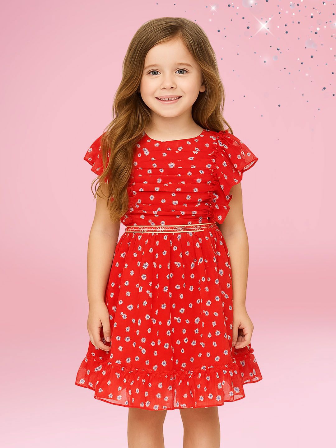 CUTECUMBER Girls Flutter Sleeve Georgette Fit & Flare Dress-picture-30