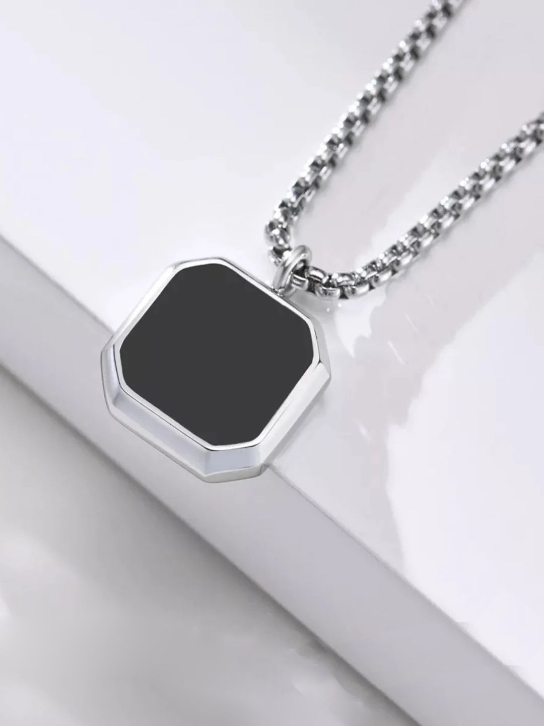 Newitin Unisex Silver-Plated Geometric Pendant With Chain-picture-12