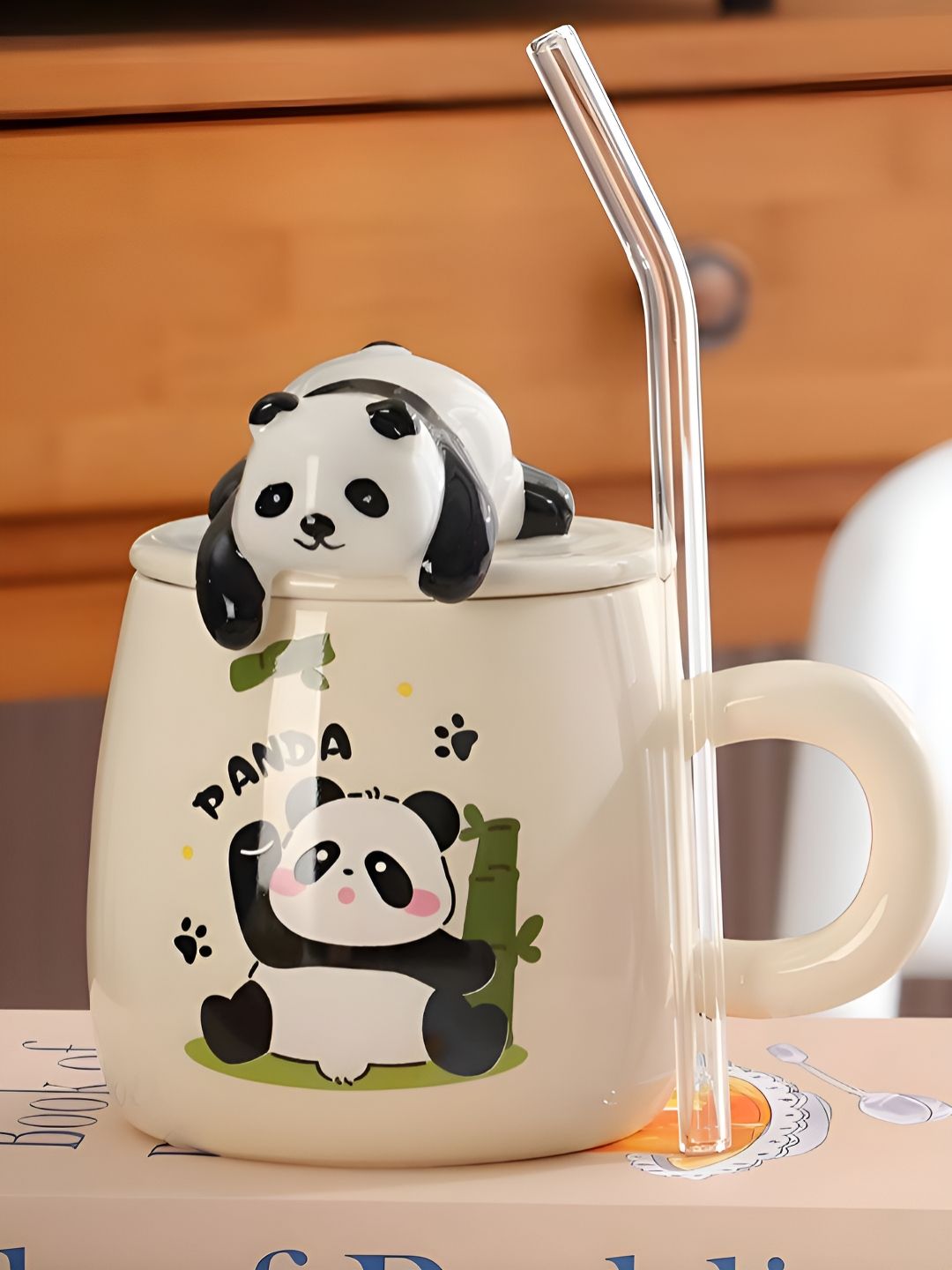 TIED RIBBONS Cream-Coloured & Black Printed Ceramic Glossy Cups Set of Cups and Mugs-picture-35