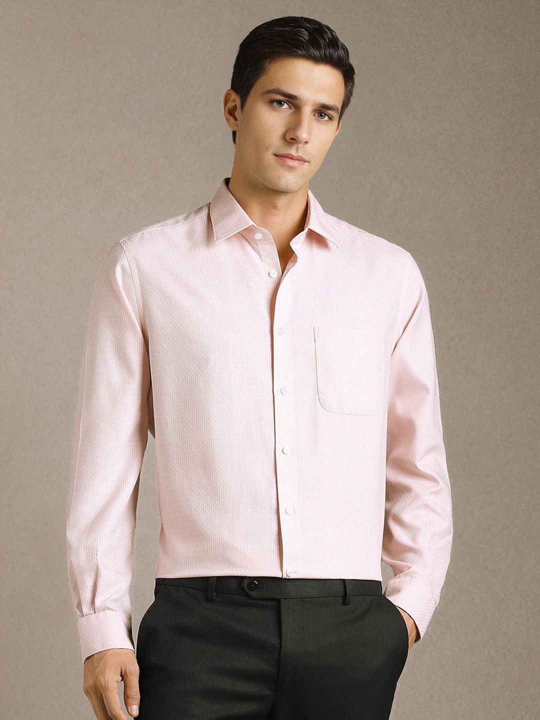 Louis Philippe Men Textured Spread Collar Pure Cotton Formal Shirt-picture-29