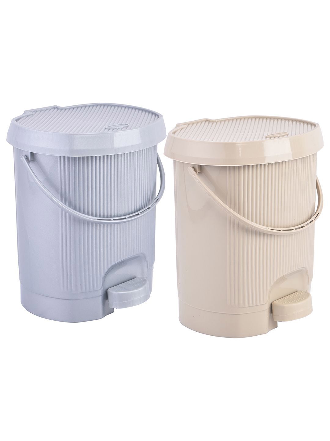Kuber Industries 2-Pcs Beige & Grey Pedal Dustbin10L Each