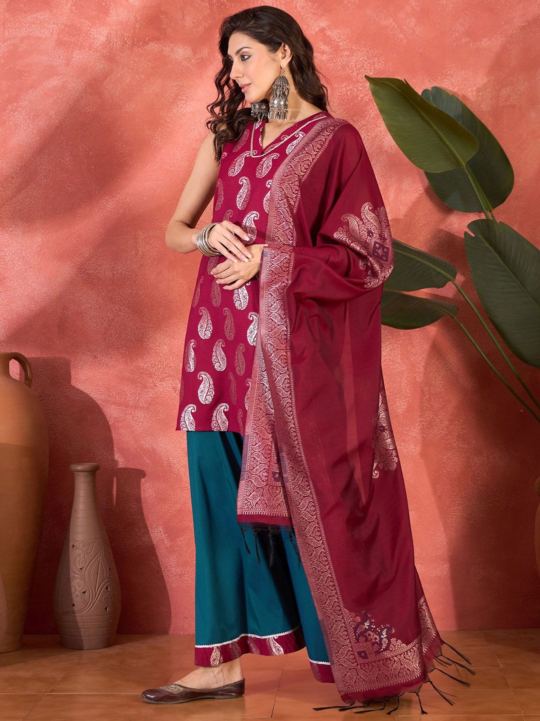 Sangria Women Paisley Printed Kurta with Palazzos & Dupatta
