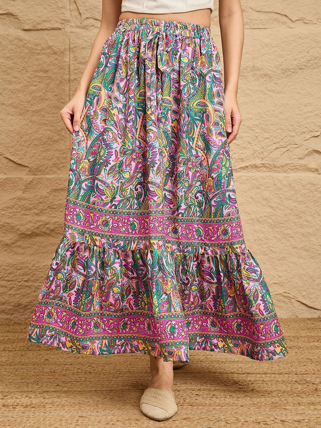 DRAPE AND DAZZLE Paisley Printed A-Line Maxi Skirt-picture-33