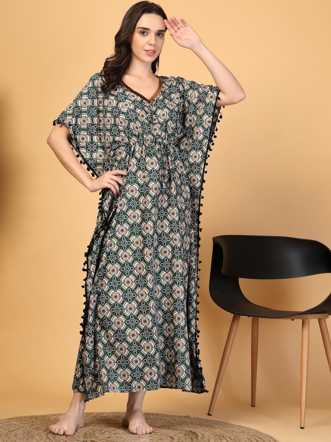 KLOTTHE Floral Printed V-Neck Maxi Kaftan Nightdress-picture-25