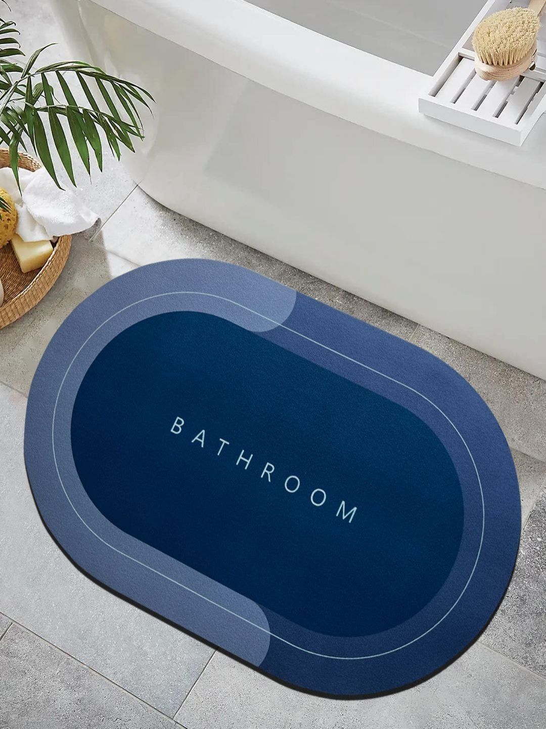 Sittella Blue & Grey Colourblocked Anti-Skid & Water Absorbent Rubber Bath Rugs-picture-27