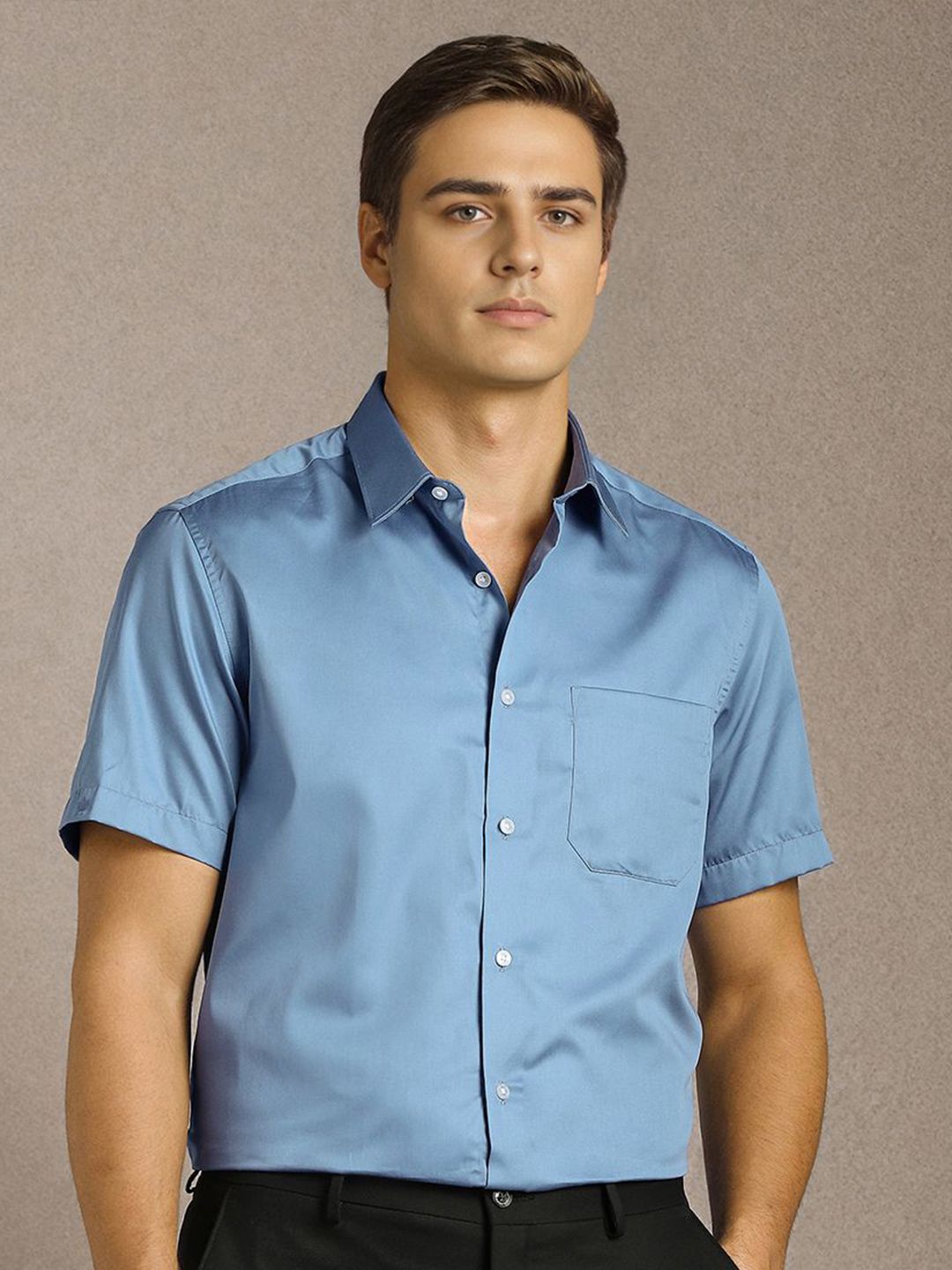 Louis Philippe Men Solid Spread Collar Pure Cotton Formal Shirt