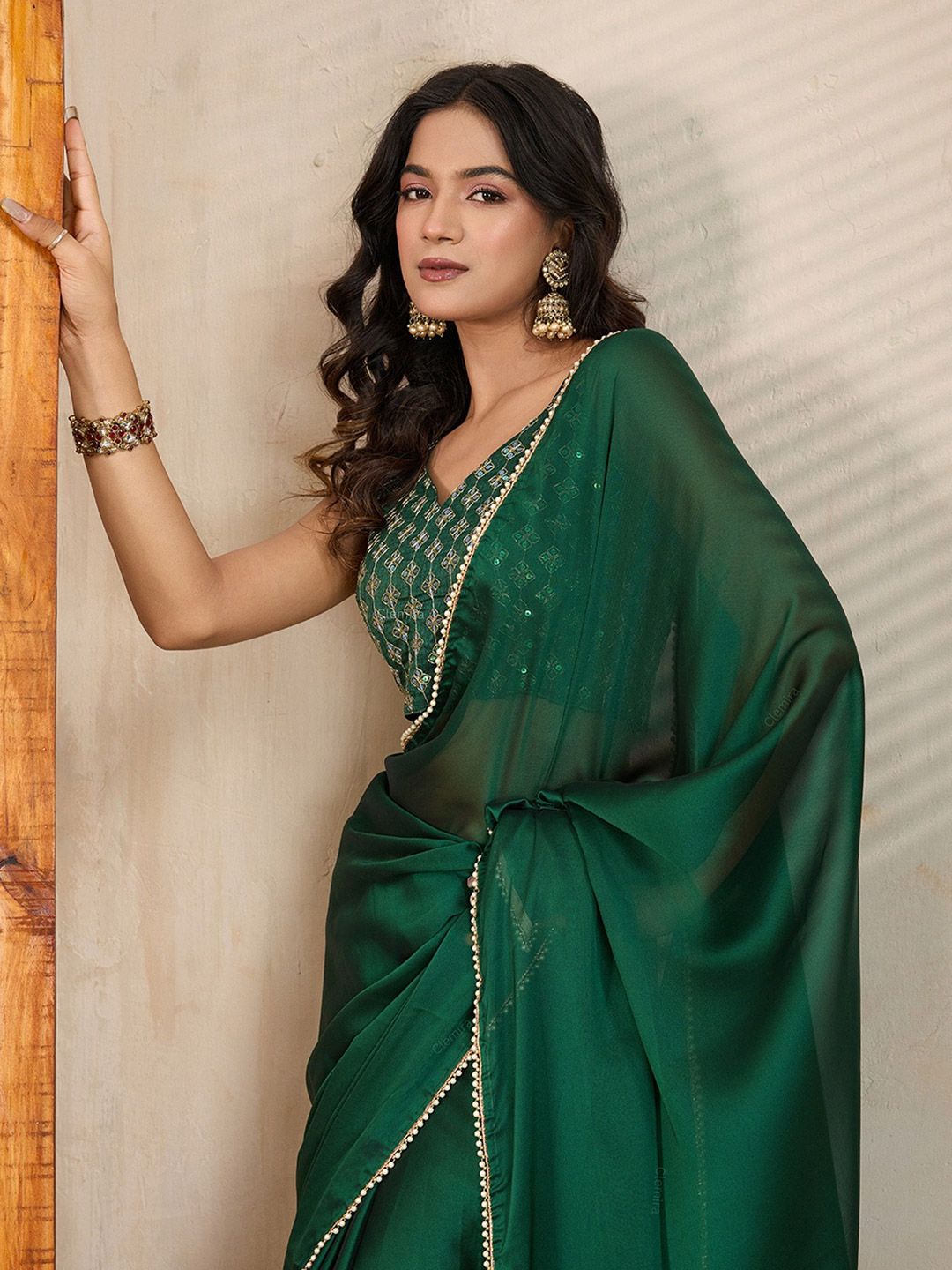 CLEMIRA Embellished Lace Saree-image-6