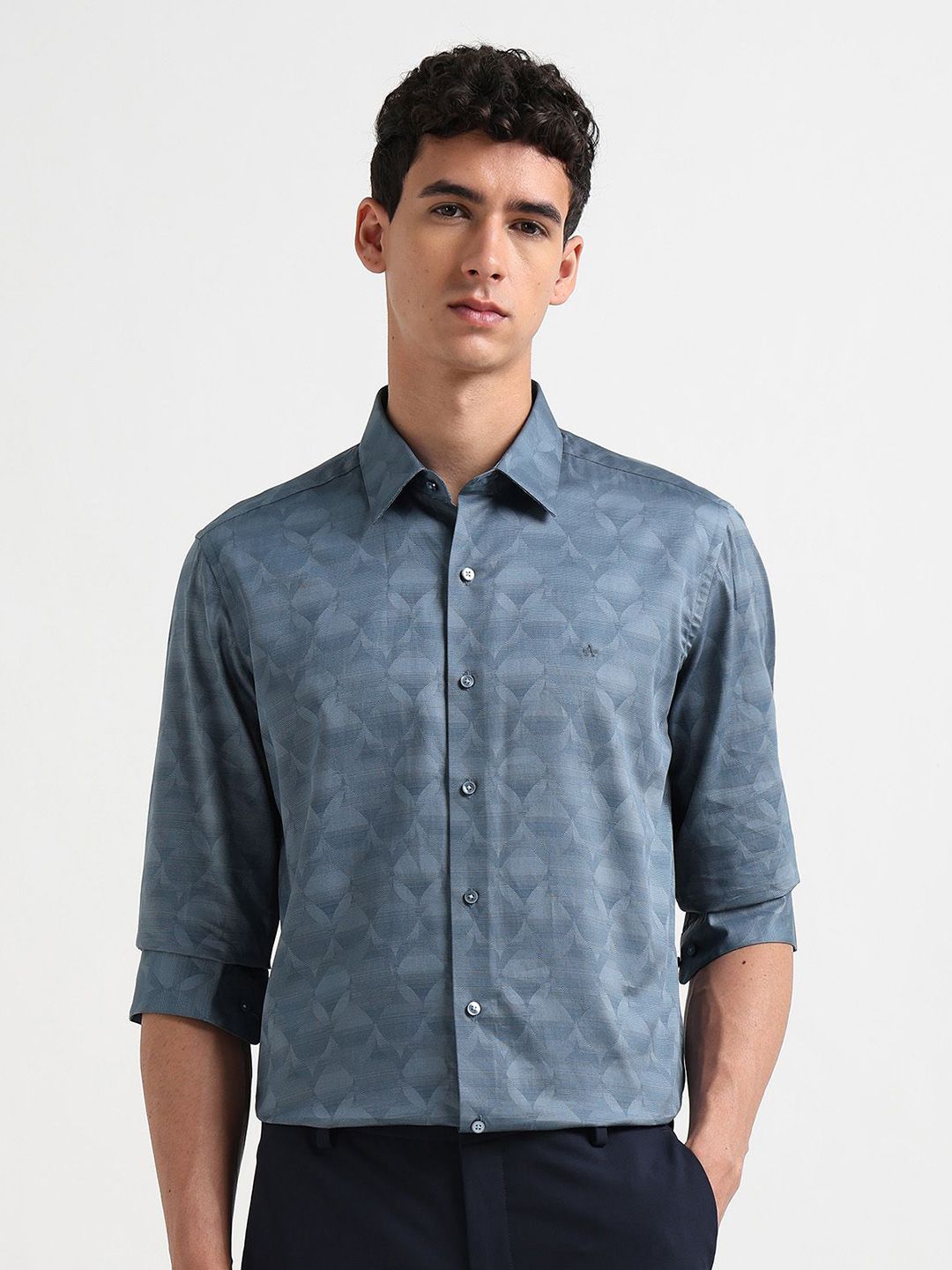 Arrow New York Men Slim Fit Geometric Printed Spread Collar Pure Cotton Formal Shirt-picture-32