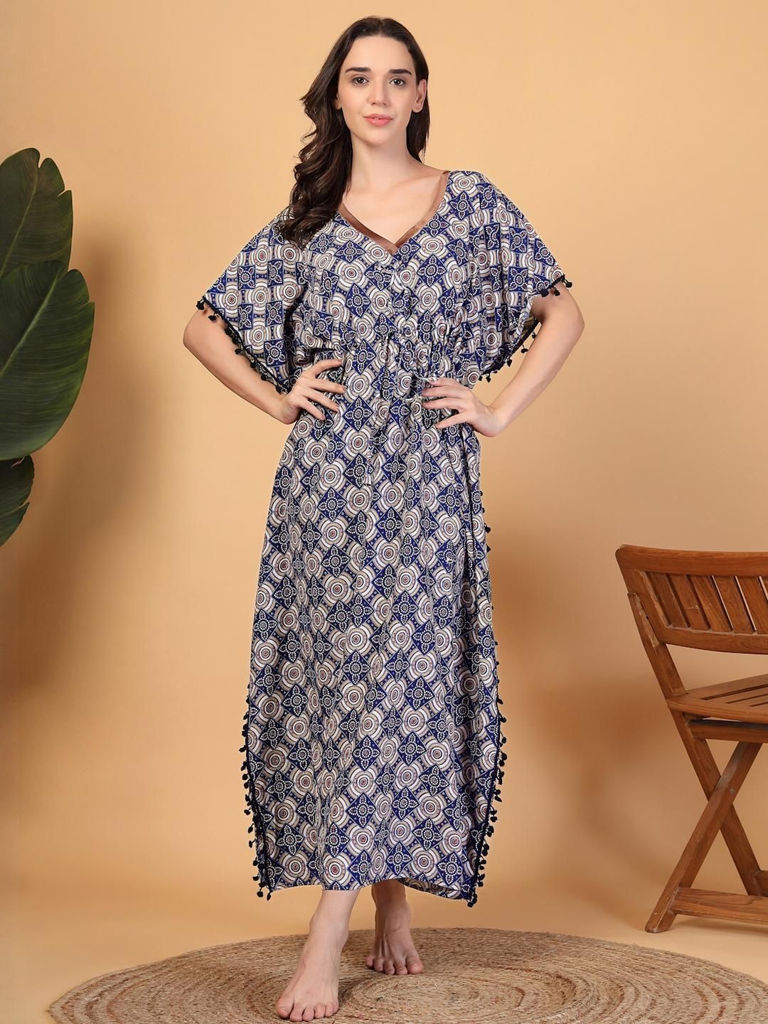 KLOTTHE Floral Printed V-Neck Maxi Kaftan Nightdress-picture-24