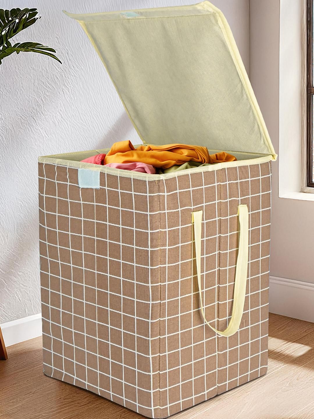 Myntra Elegant Homes 75 L Foldable Laundry Basket for Clothes Storage with Lid-image-15