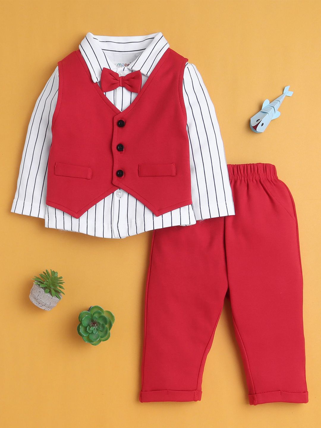 BUMZEE Boys Striped Pure Cotton Shirt With Waistcoat & Trouser-picture-25