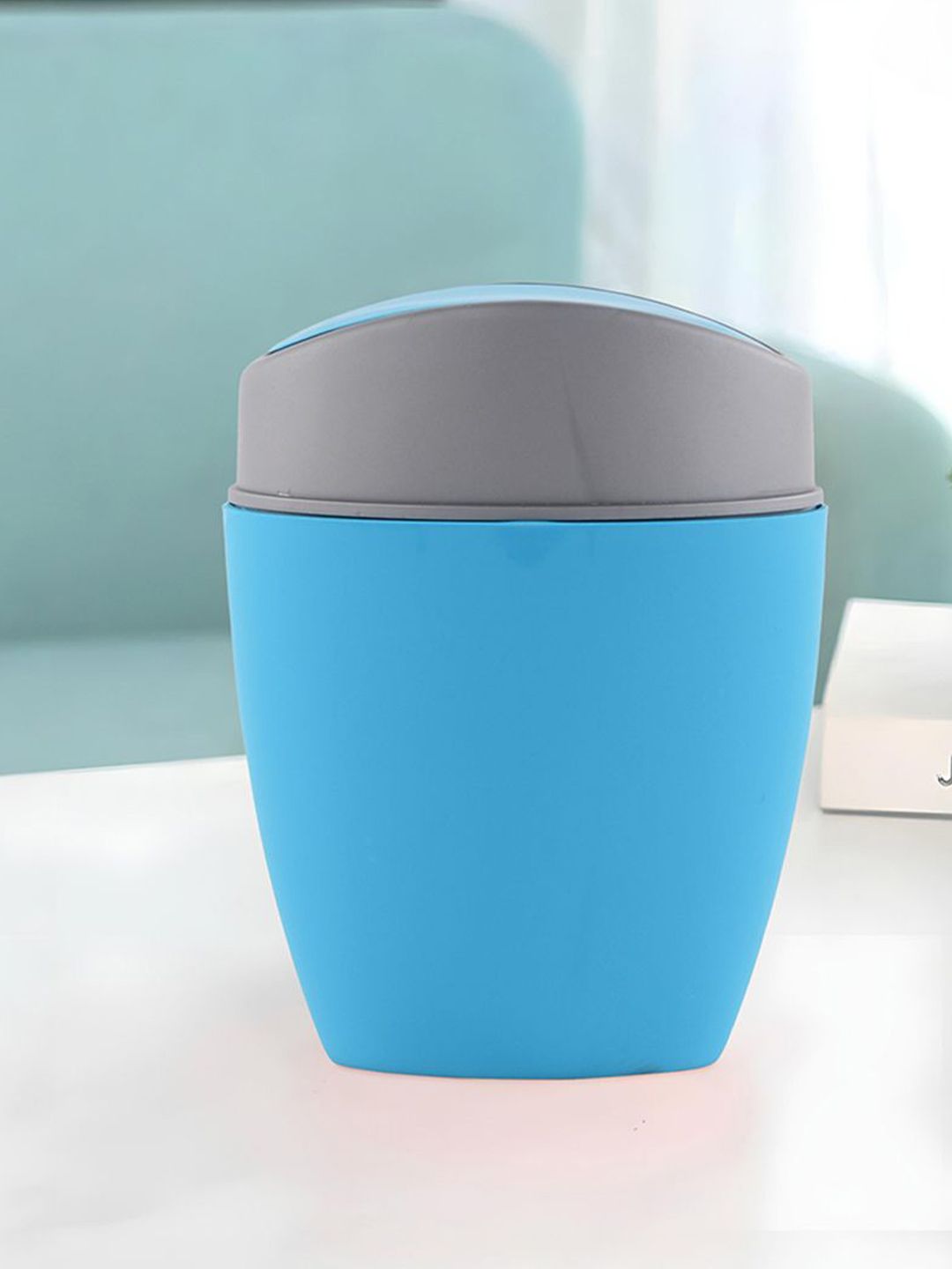 Kuber Industries Blue & Grey Portable Mini Dustbin With Swing Lid- 2.5 L