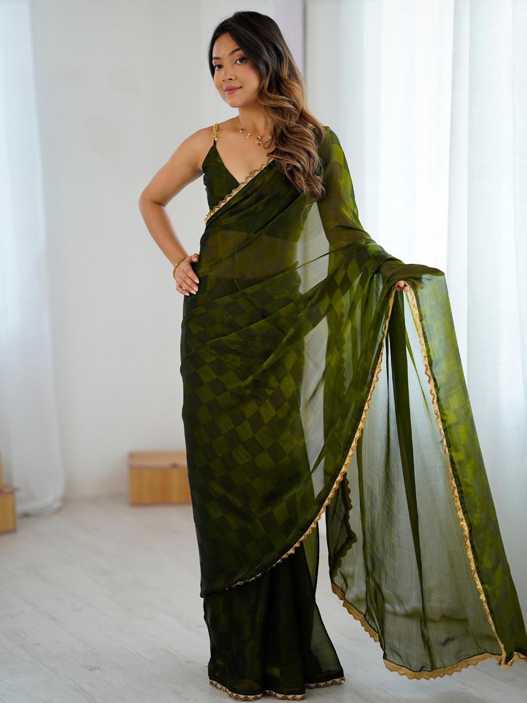 Anouk Green Embellished Pure Chiffon Sarees-picture-38