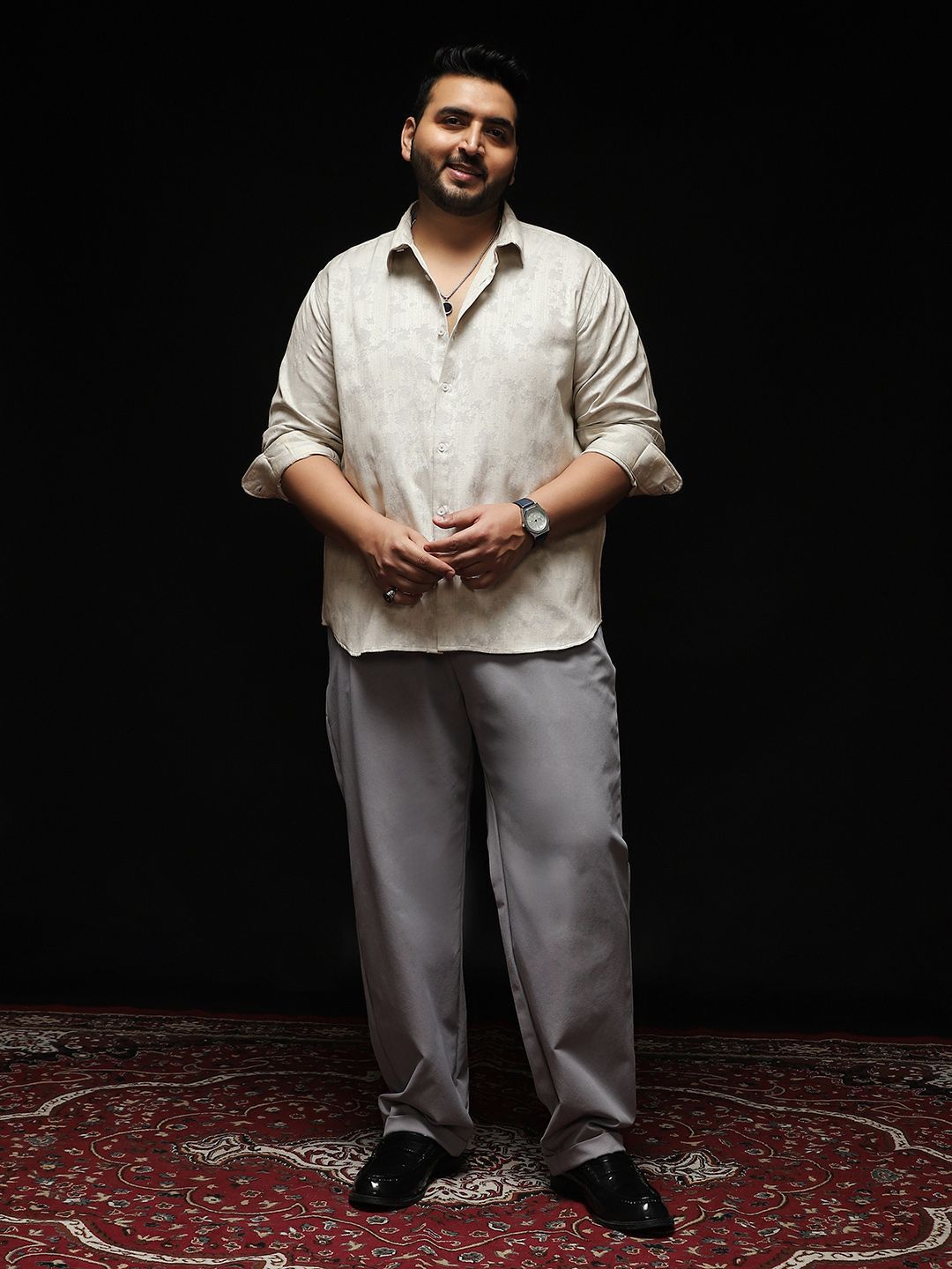 Instafab Plus Men Plus Size Comfort Fit Textured Spread Collar Cotton Casual Shirt-picture-36