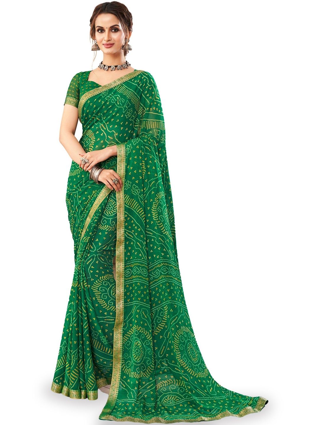 DURGA EMPORIO Ethnic Motifs Zari Pure Chiffon Bandhani Saree-picture-31