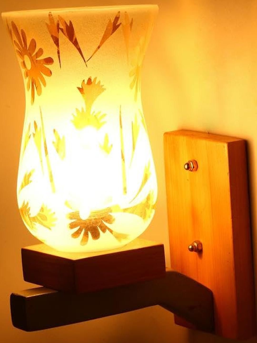 SOMIL Gold-Toned & White Printed Glass Cylinder Shaped Wall Lamp-picture-22