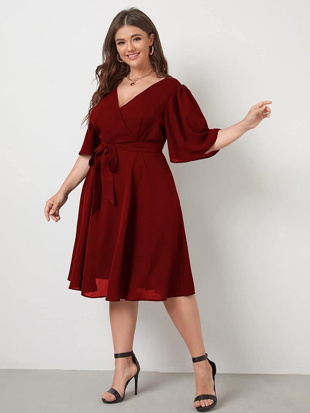 Samsara Couture Women Puff Sleeve Fit & Flare Dress